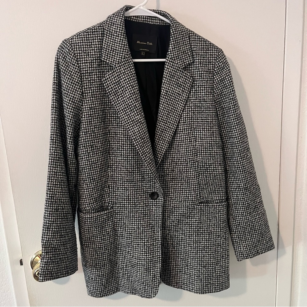 Massimo Dutti Women’s Houndstooth One Button Blazer Black White Size 8